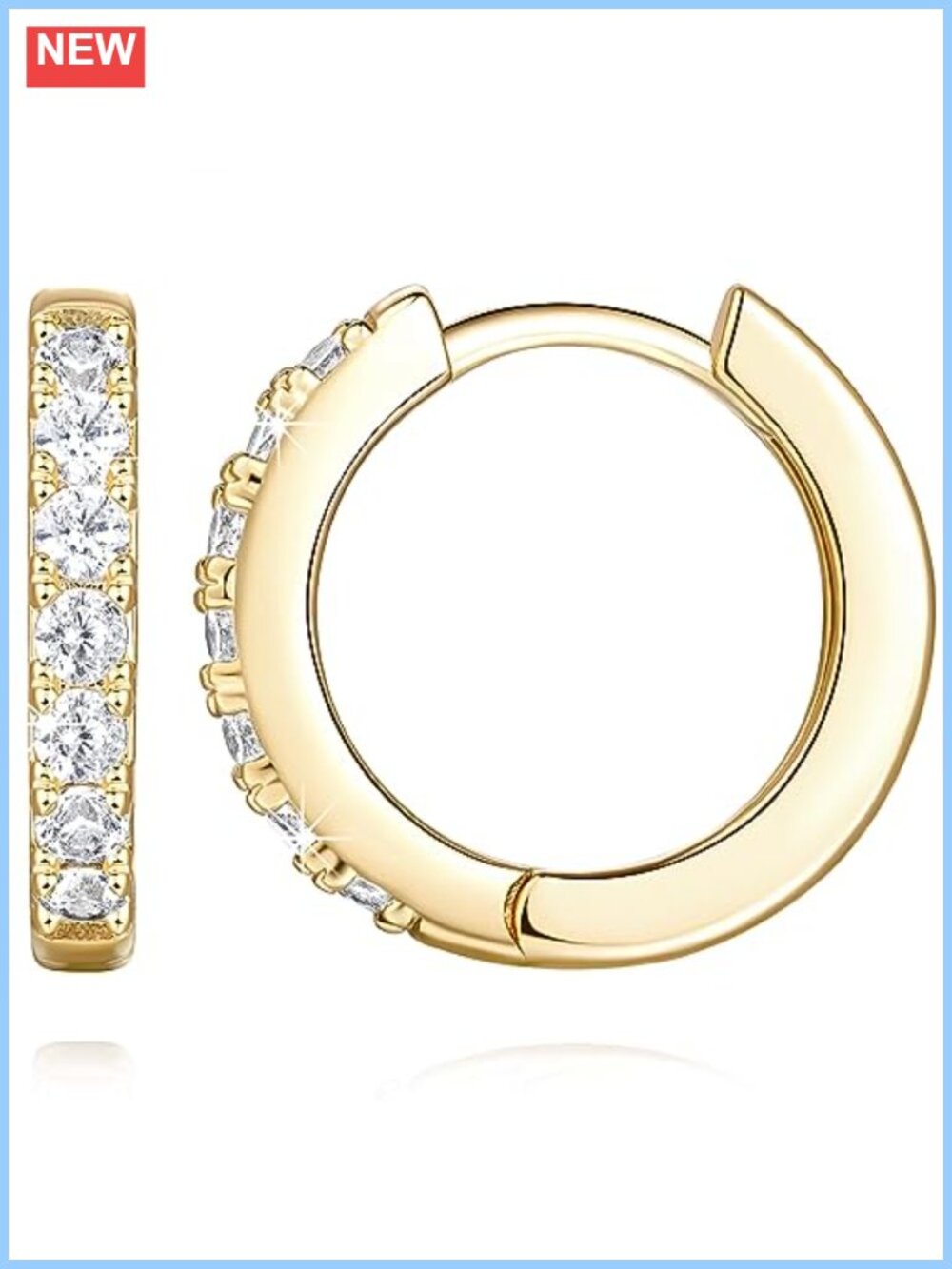 14K Gold Plated Hoop Earrings Cubic Zirconia Huggie